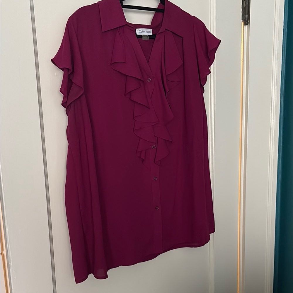 Calvin Klein Red Wine Ruffled Blouse